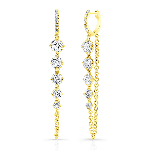 18K Diamond Huggie Chain Earrings